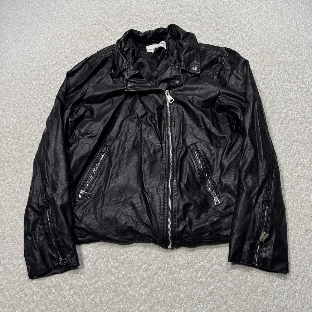 Elizabeth And James Motorcycle Jacket Women's Size Large Black Faux Leather Moto